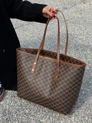High-End Printed Leather Tote Bag Brown Cross-Border New