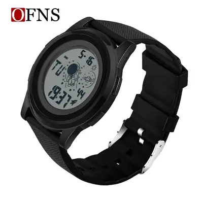 OFNS Black Crossbody Electronic Watch with Chronograph Display