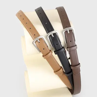 Women's Cowhide Belt Silver Button 2025 High End