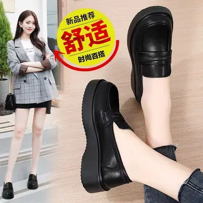British Style Mary Jane Loafers for Women Black Thick Bottom