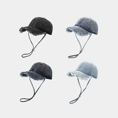 Japanese Artistic Retro Denim Baseball Cap with Windproof Rope