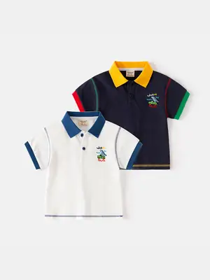 Kids Korean Style Polo T-Shirt Navy Yellow Red