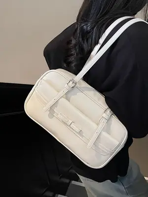 Women's Maillard Retro Armpit Bag White Square Design