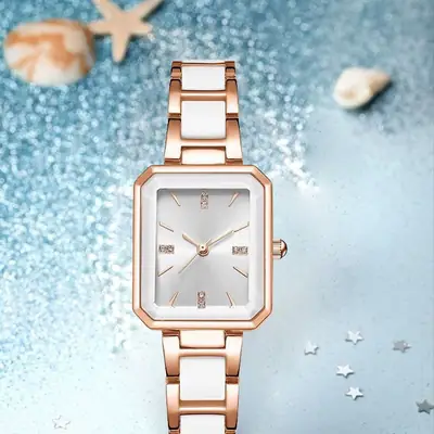 Women's Rose Gold Black Dial Watch with 1100 Display