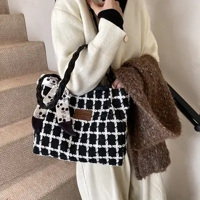 Women Woolen Plaid Shoulder Bag 2025 Spring New