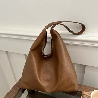 Brown Oil Leather Large Tote Bag for Women