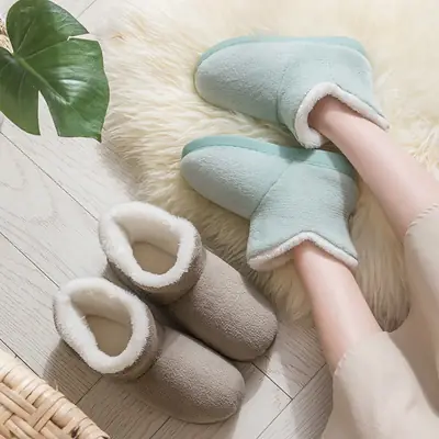 Women Fleece-Lined Warm Slippers Pink Autumn Winter