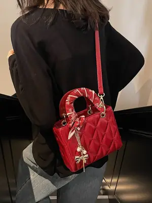 Red Diamond Quilted Mini Princess Bag for Women