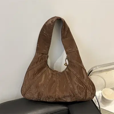 Brown Pleated Shoulder Bag for Women Commute