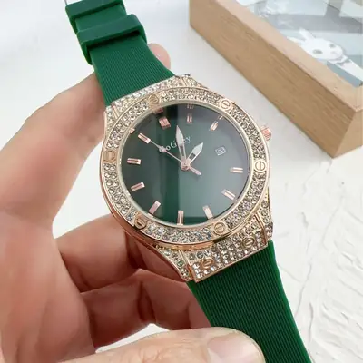 Red Full Diamond Women's Quartz Watch with Red Strap