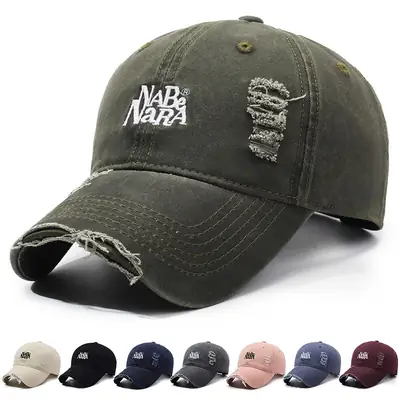 Navy Blue Wash Denim Baseball Cap with Letter Embroidery
