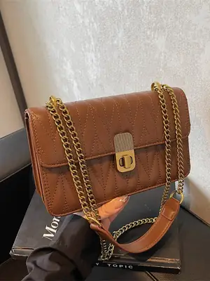 Korean Style Quilted Shoulder Bag Brown 2026