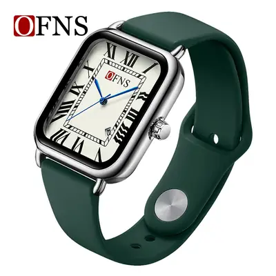 OFNS Women's Square Roman Scale Watch Green Silicone