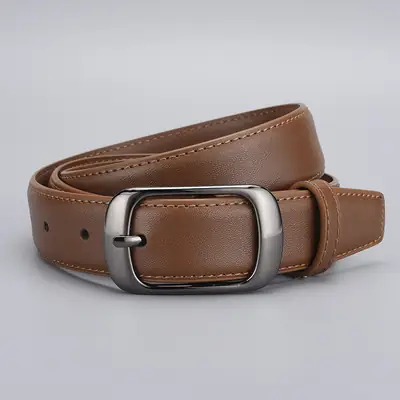 Women Genuine Leather Belt with Silver Buckle