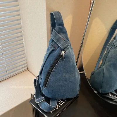 Vintage Denim Crossbody Bag for Women Large Capacity Casual Shoulder Bag