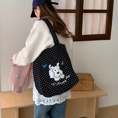 Cute Unicorn Embroidered Shoulder Bag Black