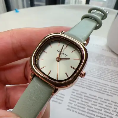 Rose Gold Women's Quartz Watch with White Belt