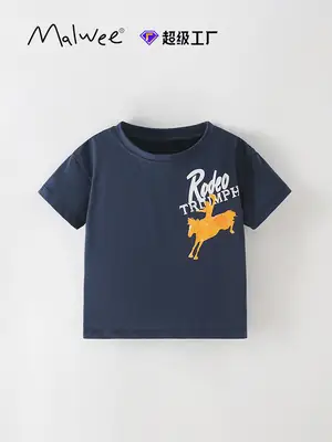Cross-border Malwee Boys T-Shirt Dark Blue Summer Round Neck Medium Small