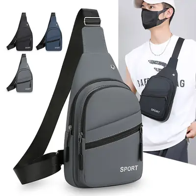 Men's Grey Crossbody Chest Bag Sporty Design