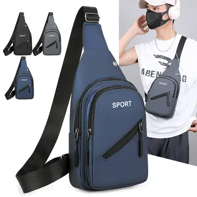 Men's Blue Sports Crossbody Bag with 3 Straps