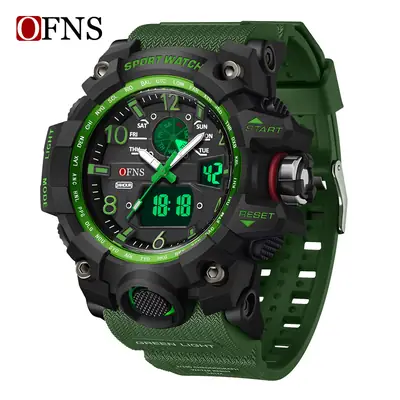 OFNS Sport Watch Double Luminous Green Digital Display