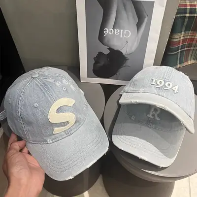 Women Denim Baseball Cap with Embroidered S Logo