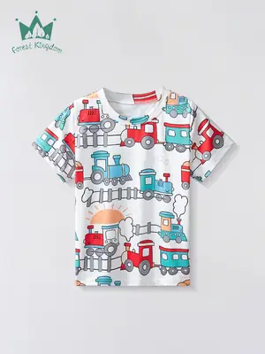 2025 Cartoon Car T-Shirt Boys Blue Summer Wear