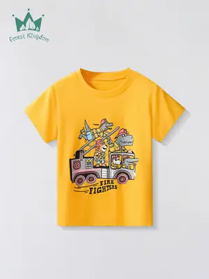 Yellow Fire Engine Graphic T-Shirt for Boys Kids