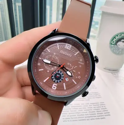 Gogoey Large Quartz Watch for Men Women Brown Silicone Sports Casual