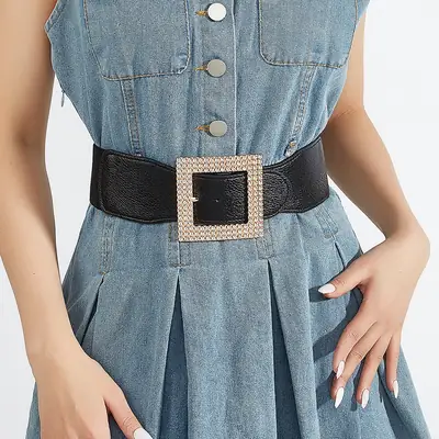 Women's Elastic Waist Belt with Square Buckle