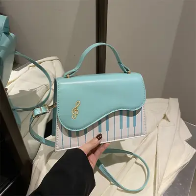 2025 Women's Blue Striped Shoulder Bag with Chain Strap