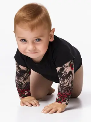 Black Floral Sleeve Baby Onesie with Buttons