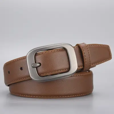 Women Genuine Leather Belt with Silver Buckle