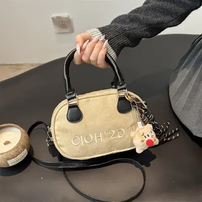Women's Soft Leather Shoulder Bag with Cute Charm