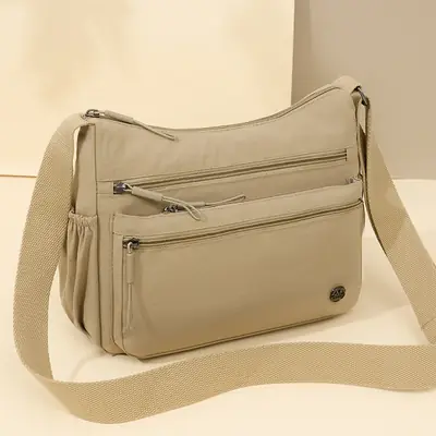 Women's Crossbody Bag Beige Nylon Large Capacity Lightweight