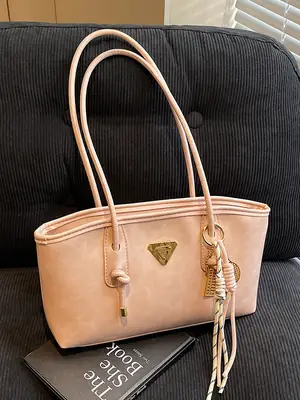 Pink Leather Shoulder Bag with Gold Plated Handle