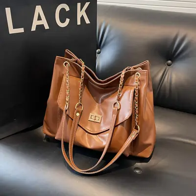 Women's Brown Chain Shoulder Bag with Leather Strap