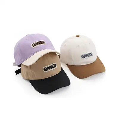 Kids 3D Embroidered Cap Purple Black Brown Sunshade