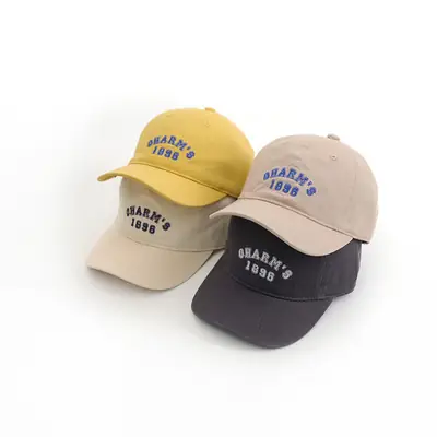 Korean Style Navy Blue Baby Sun Hat with Embroidery