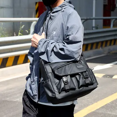 Men's Black Crossbody Shoulder Bag Large Capacity
