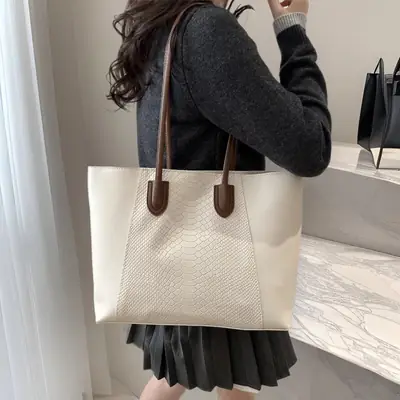 Women Crossbody Tote Bag Cream Large Capacity Spring Summer Commuter Bag