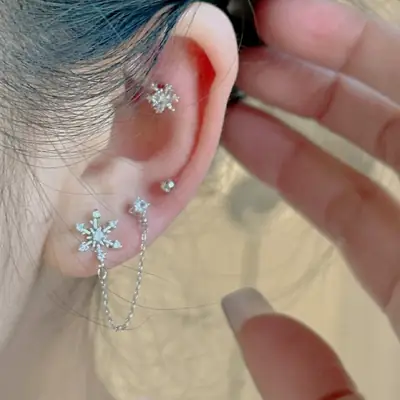 Sparkling Star Ear Bone Chain Double Pierced Earrings