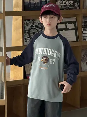 Boys Long Sleeve T-Shirt Grey 2025 Big Kidsren