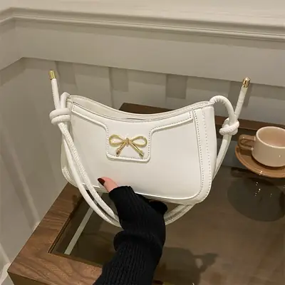 White Textured Shoulder Bag for Women 2025