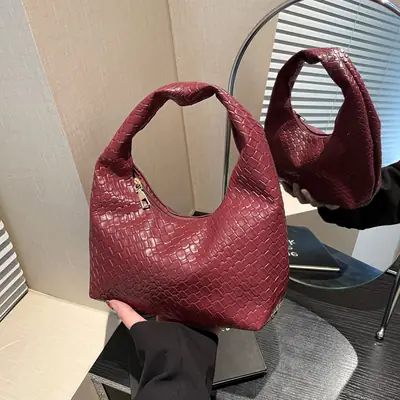 Maroon Woven Shoulder Bag for Women 2025