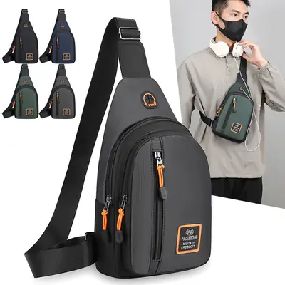 Men's Waterproof Multi-Layer Chest Bag with Crossbody Strap