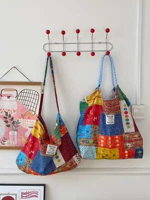 Spring Patchwork Bag Large Capacity Crossbody Drawstring Tote