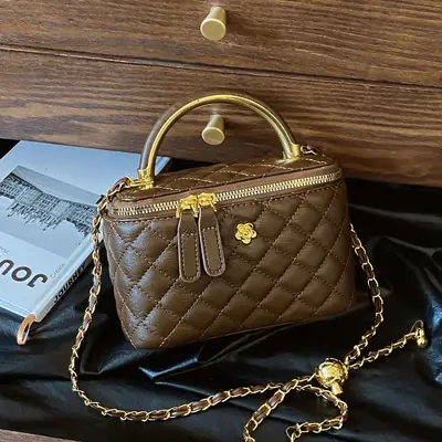 Vintage Brown Diamond Plaid Chain Shoulder Bag for Women