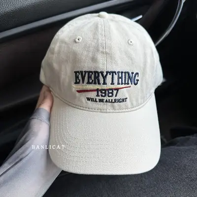 2024 New American Retro Washed Cotton Embroidered Letter Baseball Hat for Men and Women Wide Brim Face-Showing Small Peaked Cap