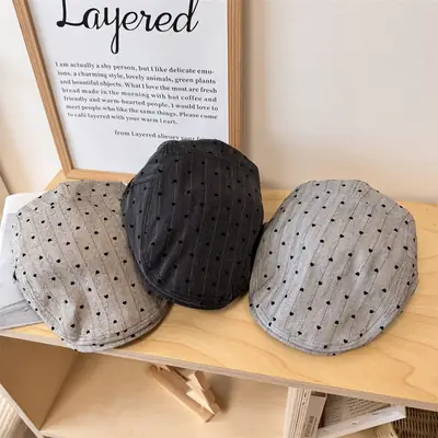 Japanese Style Retro Niche Striped Forward Cap for Women Spring and Summer Thin Face Small Beret for Students Couple Cap for Men